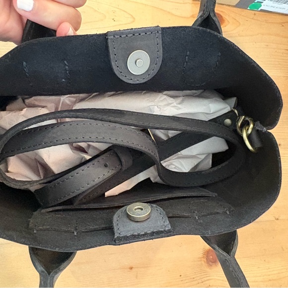 Portland Leather Black Crossbody Tote - Picture 3 of 5